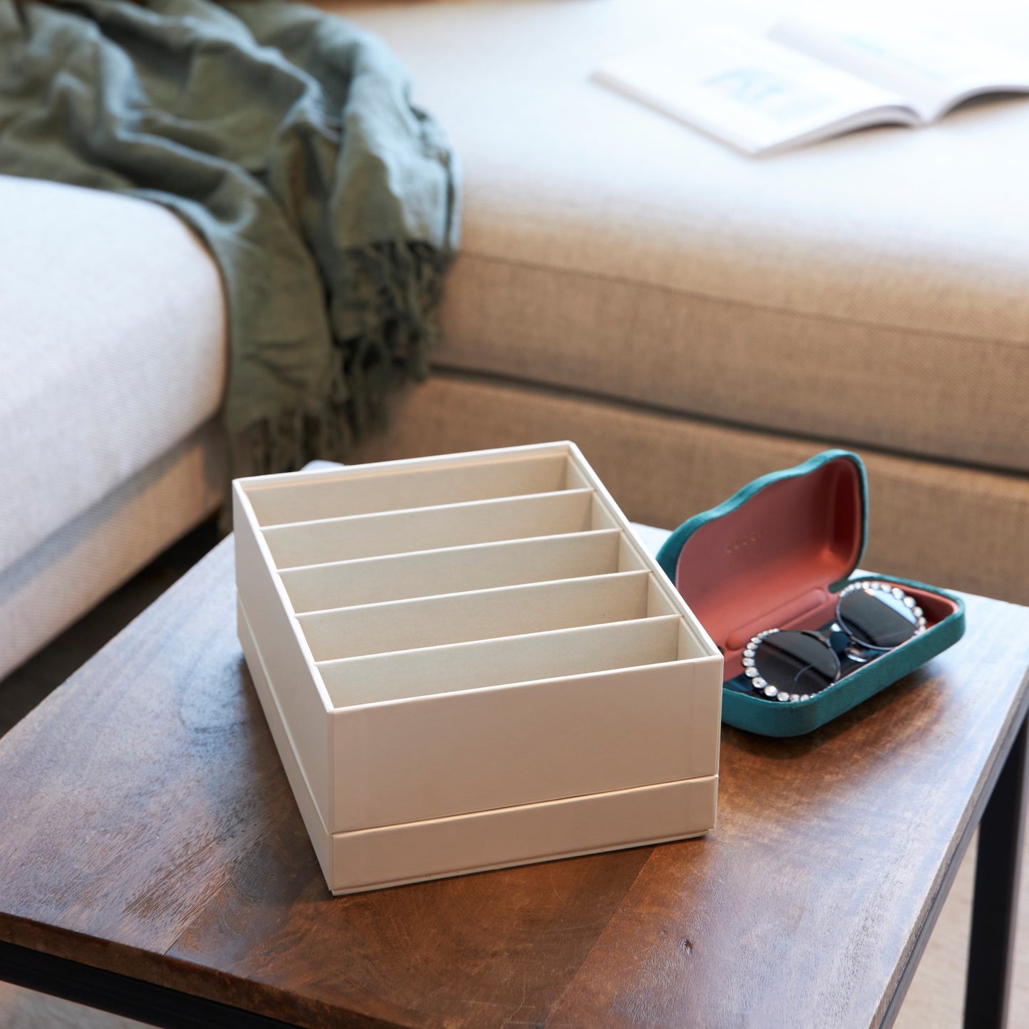 Sunglasses Insert Set by SAGITINE, includes a stylish green case and features sleek black sunglasses.
