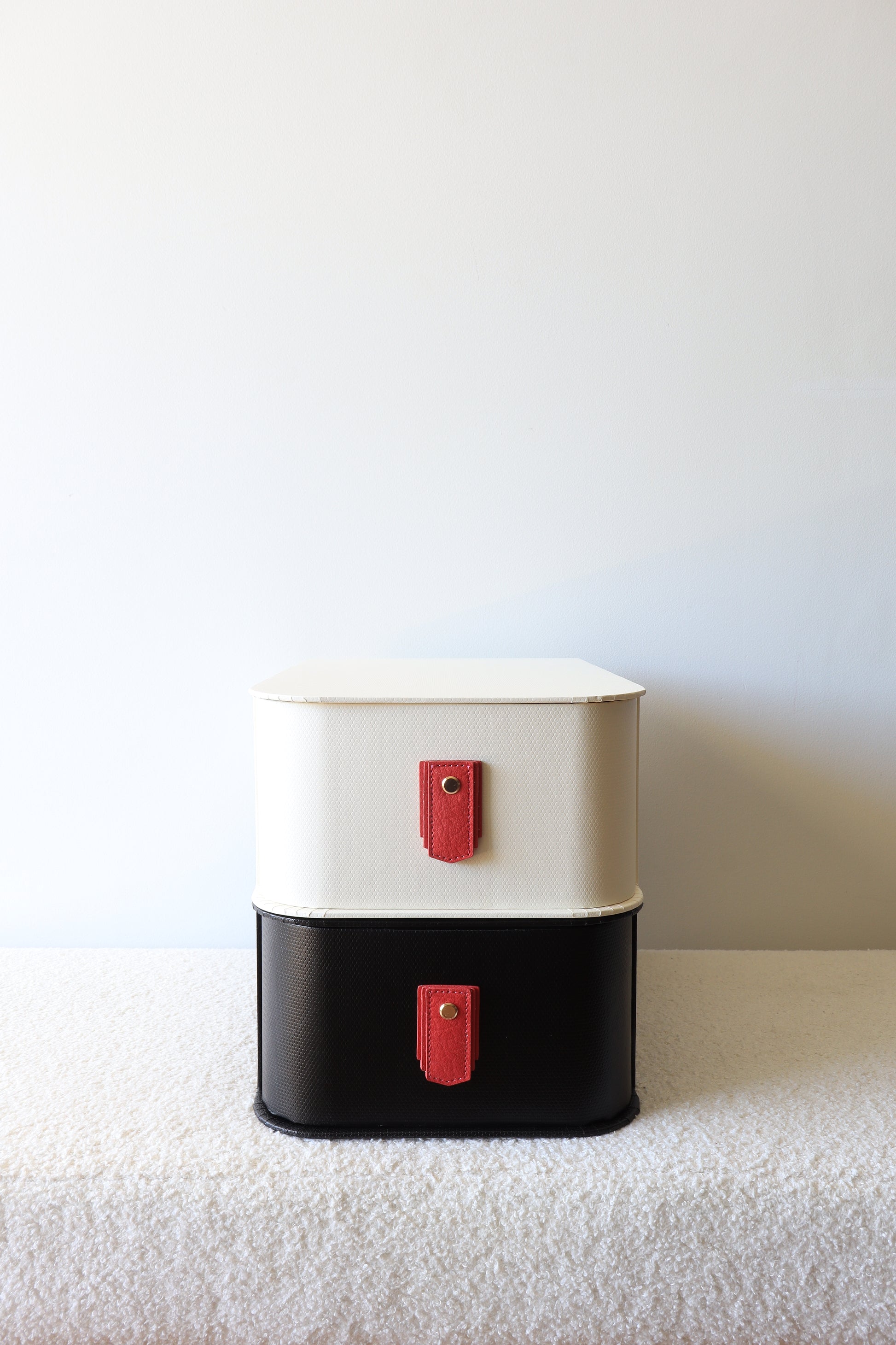 Raspberry leather pull handle by Sagitine, featuring a stylish and modern design.