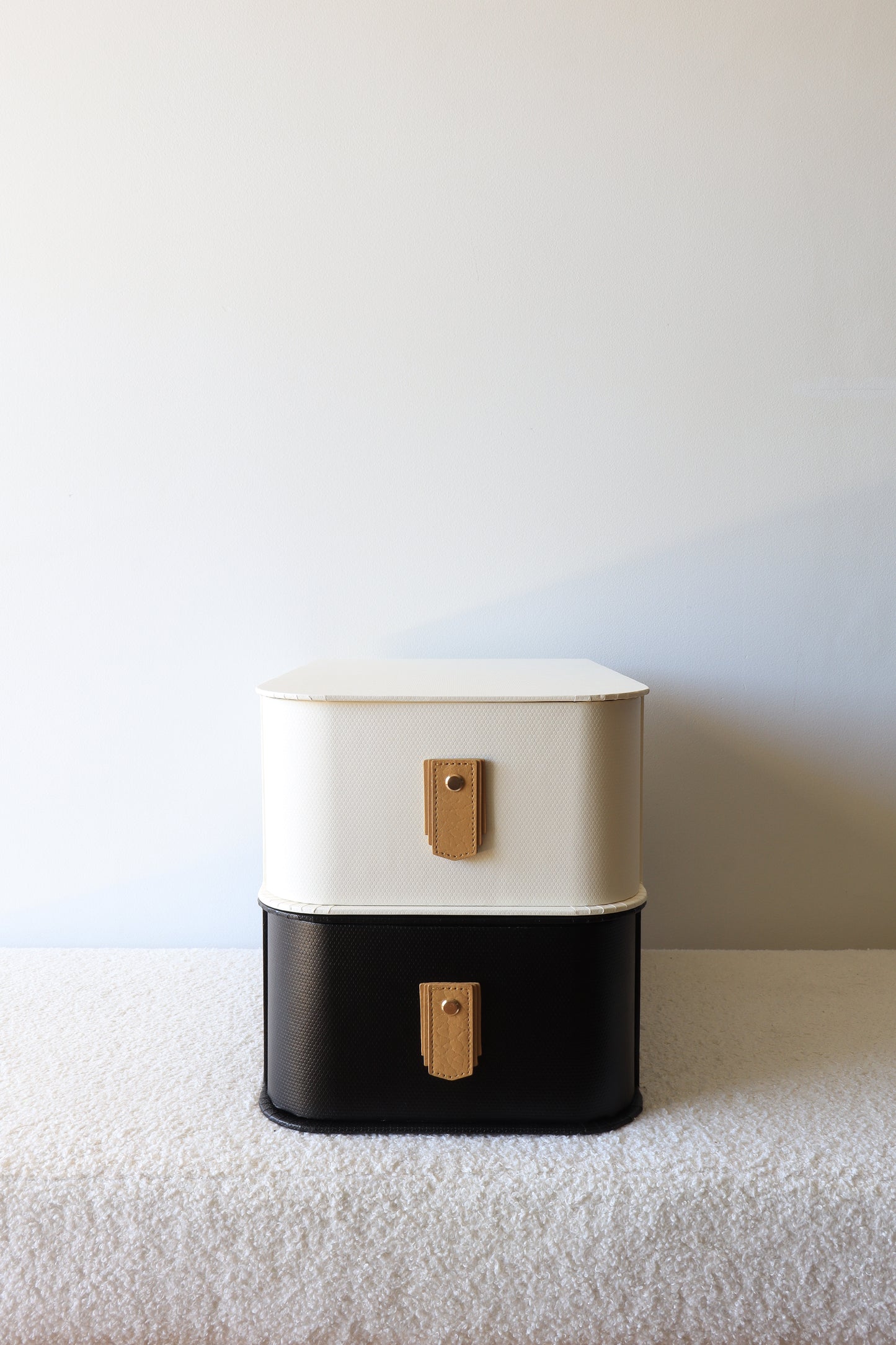 Biscuit-colored leather pull handle by Sagitine, featuring a sleek and modern design.