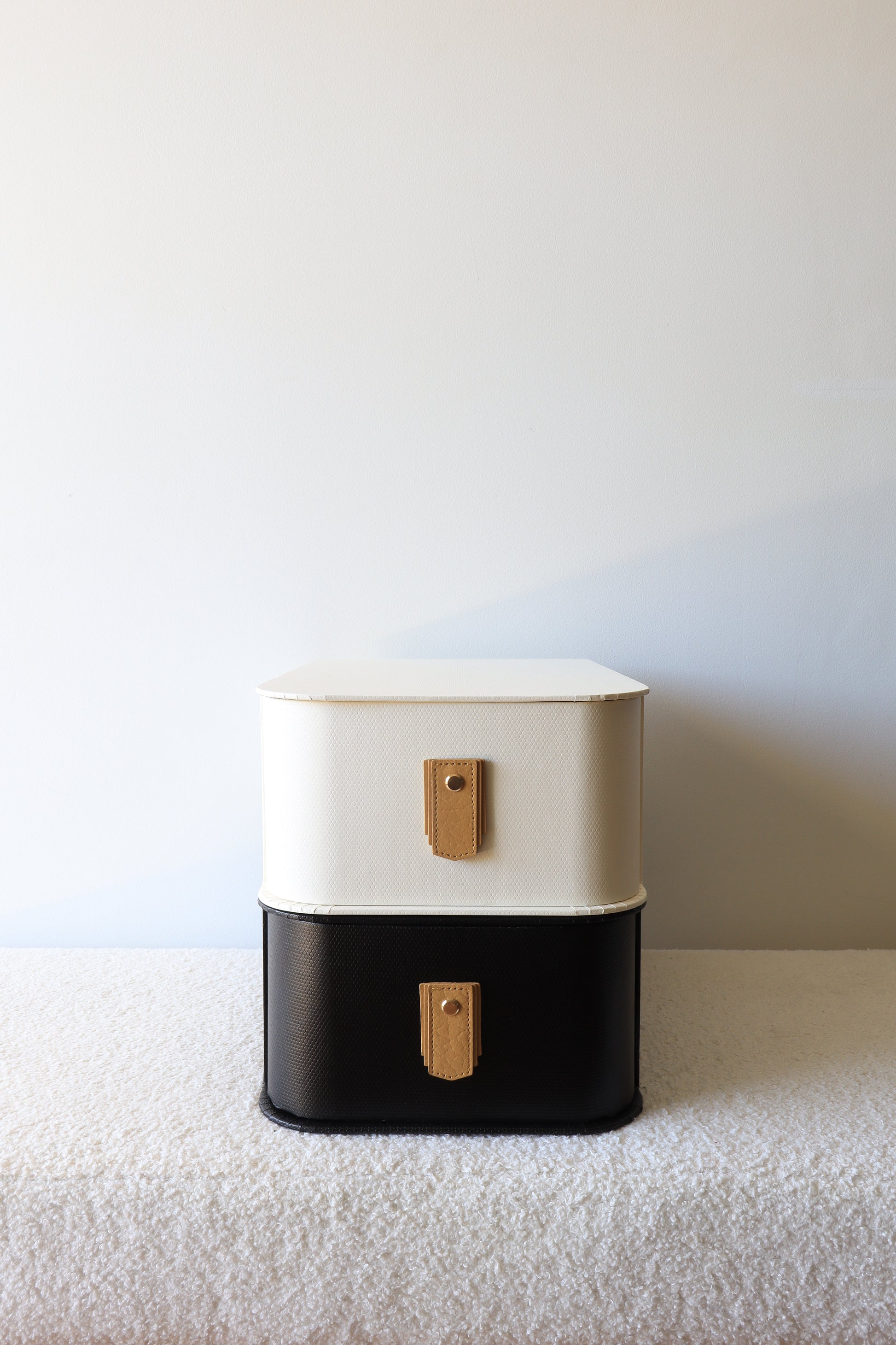 Biscuit-colored leather pull handle by Sagitine, featuring a sleek and modern design.