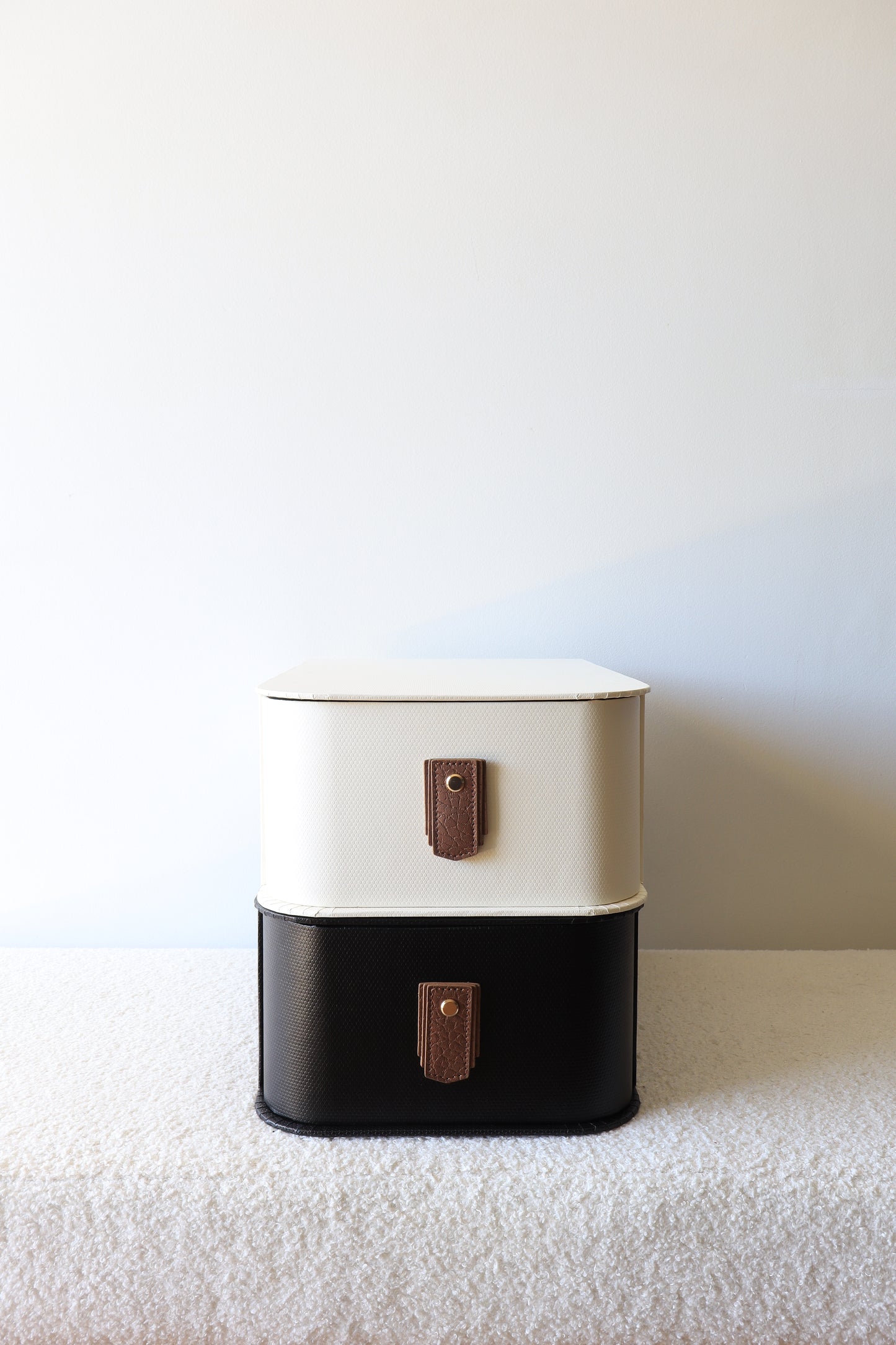 Rose gold leather pull handle by Sagitine, featuring a sleek and modern design