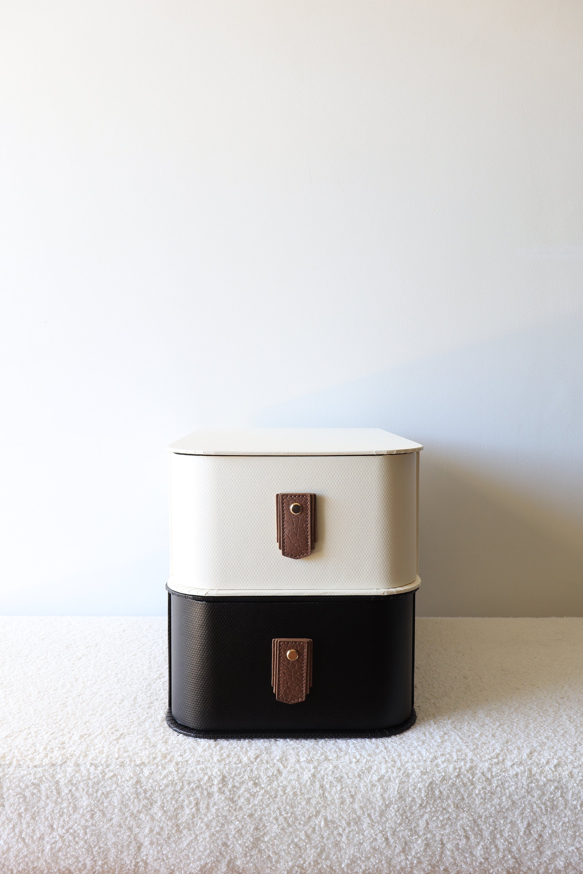 Rose gold leather pull handle by Sagitine, featuring a sleek and modern design